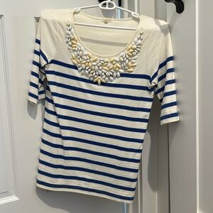 Women’s blue striped sweater with beading- classic